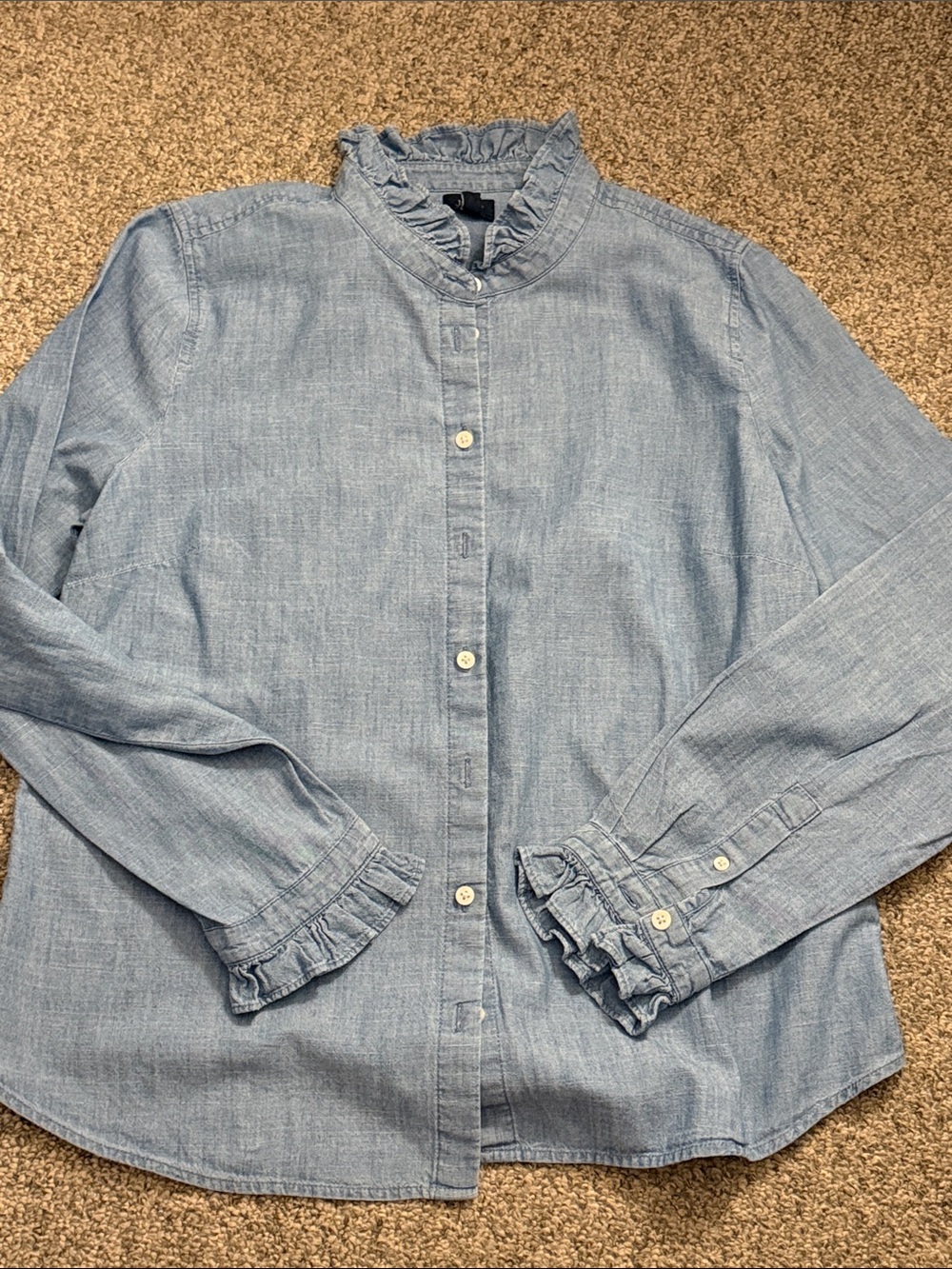 Jcrew chambray Blue Ruffle Collar Shirt large